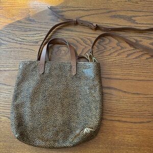 Madewell Transport Tote in Calf Hair Leopard Print Medium Brown Some Wear